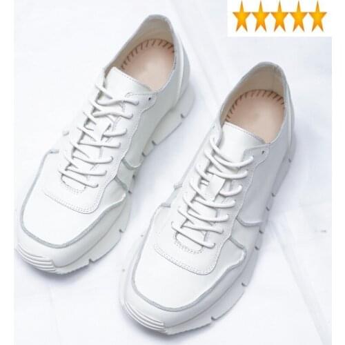 Height Increasing Men Casual Retro Designer Lace Up Genuine Leather Sneakers Mens Comfortable White Walking Active Shoes