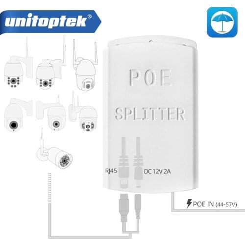Outdoor 10/100M PoE Splitter IEEE 802.3af/at Standard & 12V 2A Output & DC44-57V 0.65A 30W Input Power Over Ethernet Receiver