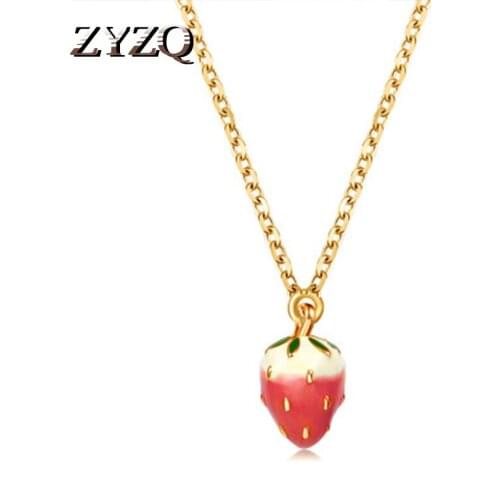 ZYZQ Sweety Strawberry Necklace Simple Korean Stylish Fruit Chain Necklace Bequtiful New Years Gift Wholesale Lots&Bulk Jewel