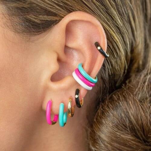 18k gold Plated Multiple Color Candy Neon Enamel Colorful Geometric U Shape Hoop Earrings For Women charm party CZ Jewelry gifts