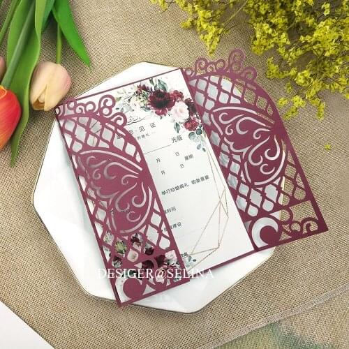 50X Butterfly Wedding Invitation DIY Hollow Personalized Print Invites for Bridal Shower Quinceanera Cards