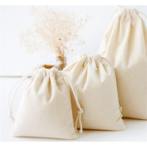 Simple Cotton Drawstring Bag Solid Color Home Storage Coffee Bean Gift Packing Bag Shoes Bag Women Travel Pouch Coin Purse