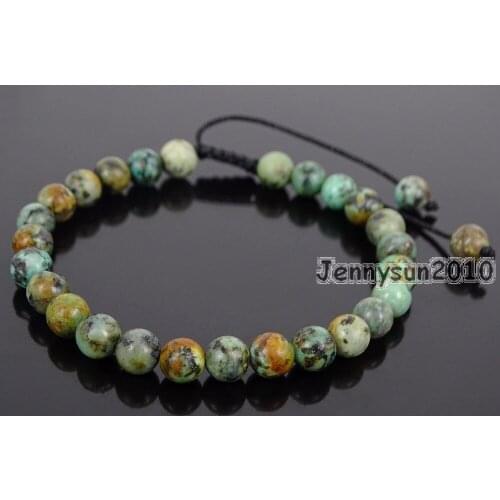 Handmade 6mm Adjustable Natural African Tur-quoise Gems Stone Round Beads Bracelet Healing Reiki 5 Strands/Pack