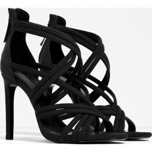 2021 New Flock Stiletto Zipper Sandals Women Summer Sandalias Female High Heels Fashion Wedding Shoes Women Femmes Chaussures