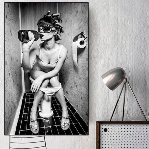 Sexy Girl Sits In A Toilet Black and White Nordic Art Posters Canvas Painting and Prints Wall Art Pictures for Room Home Decor