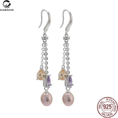 S925 sterling silver pearl earrings European and American fashion long tassel earrings Female DIY accessories 637