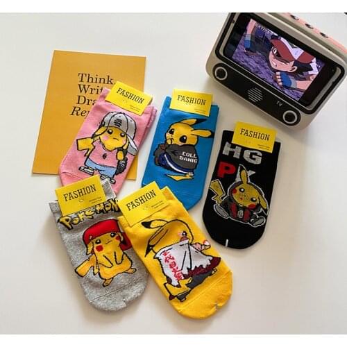 Cute Fsahion Women Cotton Short Socks Action Figure Pokemon PIKACHU Korean Style Sport Cartoon Xmas Boat Socks For Teens Girls