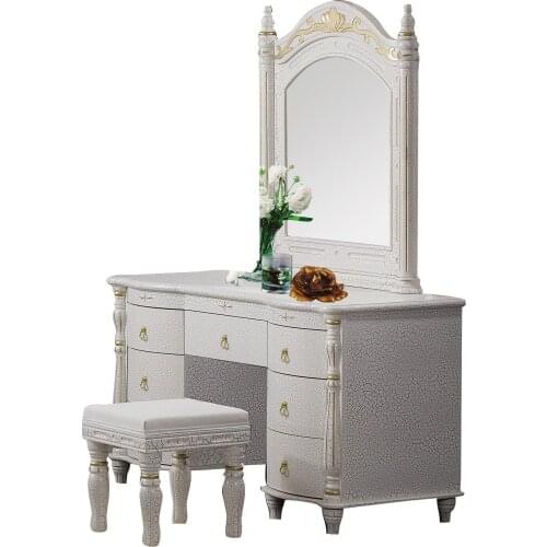Bedroom home furniture dresser table with 7 drawers mirror and stool modern style KD packaged wooden materials