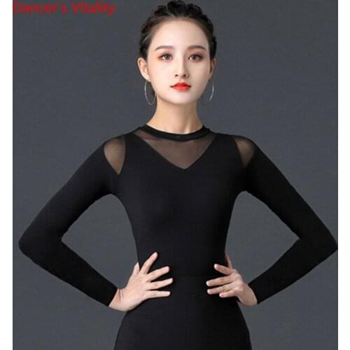 Latin Dance Top Modal Round Neck Shirt Long Sleeve Practice Clothes Modern Dancing Woman Temperament Performance Clothing