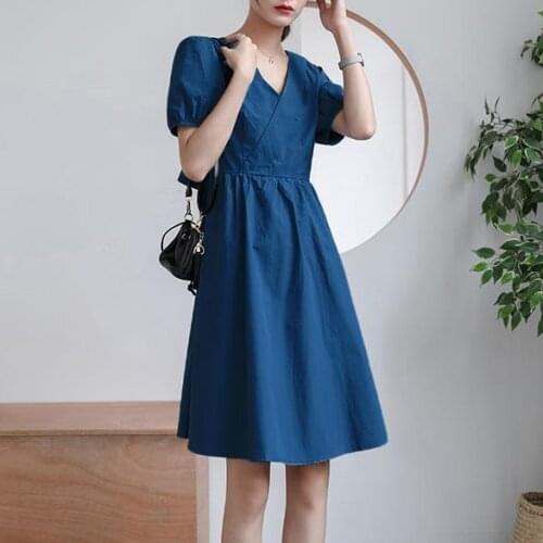 Summer new style large size chic blue fat mm design shirt skirt waist temperament dress womens clothing A-LINE Regular