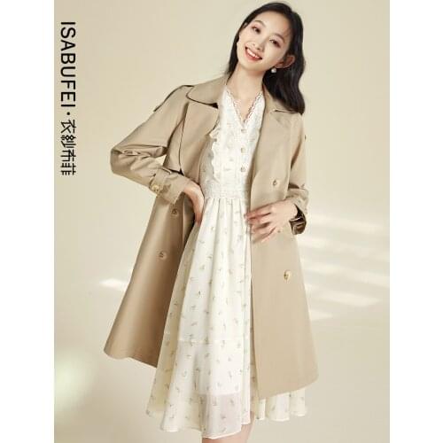 Womens khaki windbreaker jacket spring and autumn 2021 new style mid-length and high temperament retro jacket women