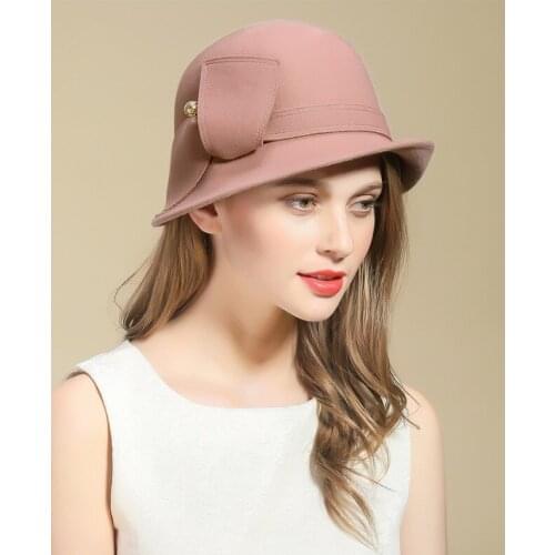 Lady Fedoras Wool Hat Children Autumn Winter Woolen Cap Fisherman Elegant Bow Hats Bowler Round Warm Bonnet Cap Adjust B8961