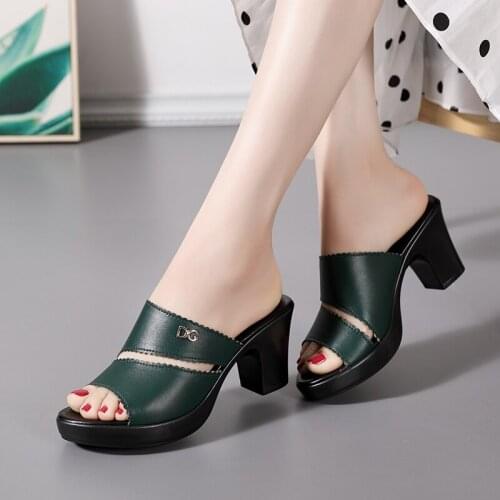 Logoneone Womens Slippers Sandals 2021 Summer New Female Shoes Fashion 7.5cm High Heels Slides Casual Shoes