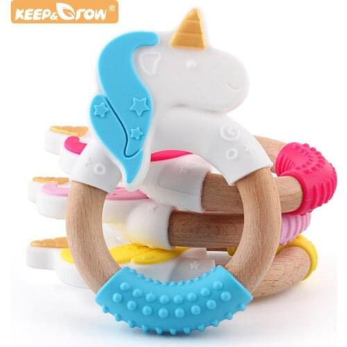 Baby Silicone Unicorn Cartoon Animal Teether 1/3/5/10pcs Bebe Teething Necklace Mordedor Nursing DIY Food Grade Pacifier Chain