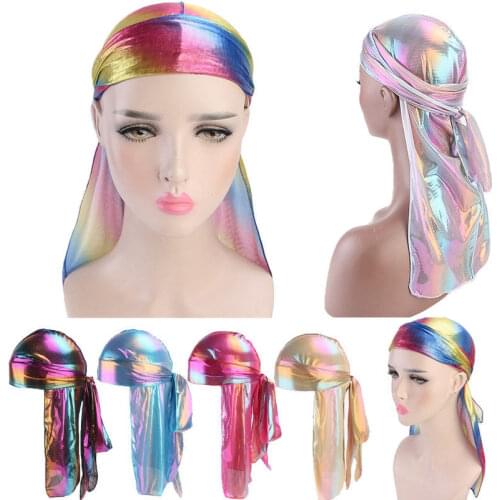 1 PC Unisex Silk Durags Bandana Turban Hat with Bandage Pirate Caps 6 Colors Drawstring Headcover Wraps