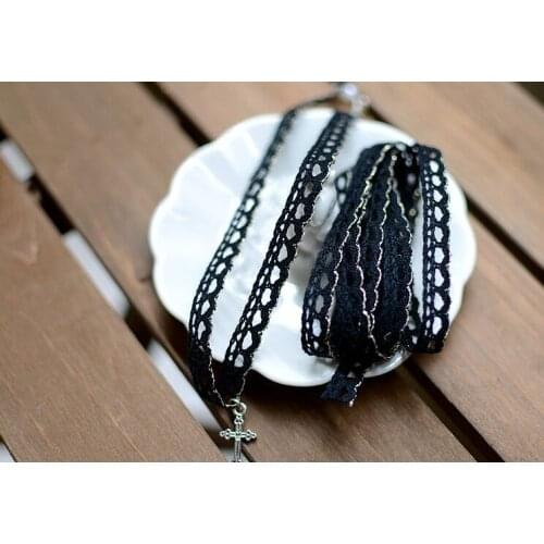 10 Meters Black with Gold Lace Ribbon Cotton Lace Trims DIY Patchwork Craft 9mm Width Free Shipping