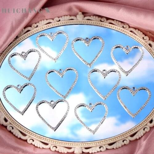 10Pcs/set 38*35mm Hollow Heart Shape Alloy Charms Sweet Love Rhinestone Metal Charm For DIY Earring Necklace Making Accessories