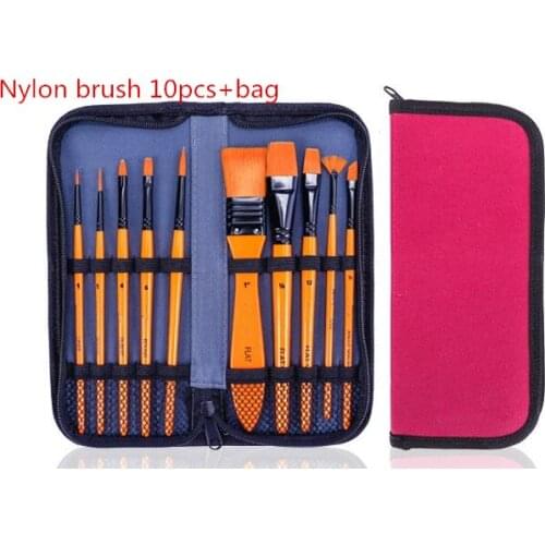 10PCS nylon/bristle Painting Brushes Art yellow Nylon Paint Brushes for Acrylic painting brushes for artists with bag