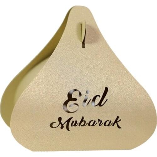 100Pcs Eid Mubarak Hollow Letter Candy Box Muslim Ramadan Triangle Chocolate Bag R2JC