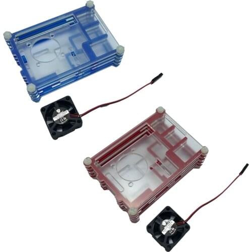 2 Set for Raspberry Pi 3B+ 3B Case 9 Layers Acrylic Box Case with Cooling Fan for Raspberry Pi 3 Model B(Red & Blue)