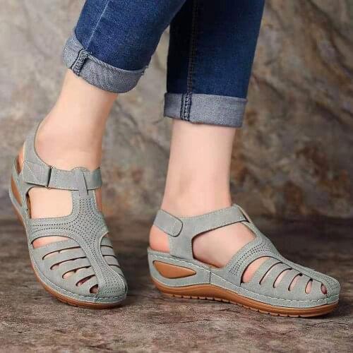 2021 Women Sandals Summer Ladies Comfortable Round Toe Ankle Hollow Sandals Female Soft Sole Shoes Drop shipping Plus Size 35-43
