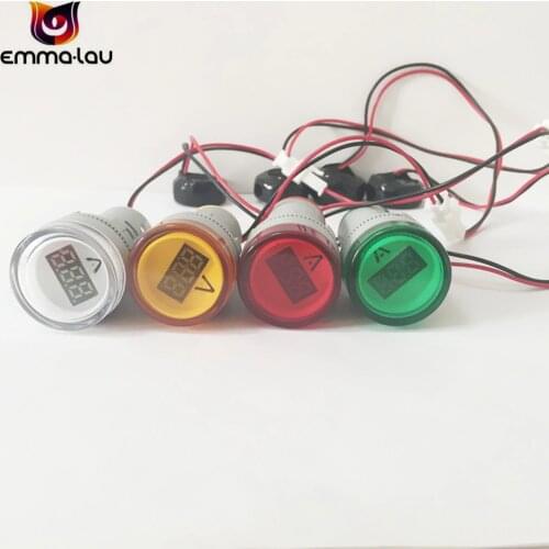 22mm 0-50A Digital LED Current Ammeter Indicator Light AC 220V Red/White/Green/Yellow Signal Ampere Indicator Lamp + Shunt