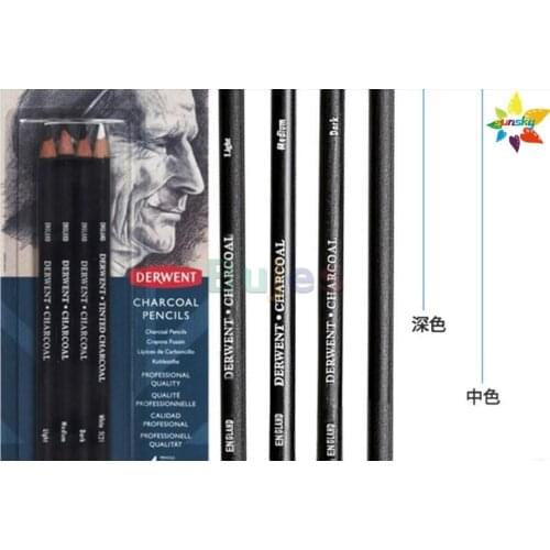 4pc/set england watercolor charcoal pencil Art Supplies paniting for derwent sketch graphite pencil dark medium light white