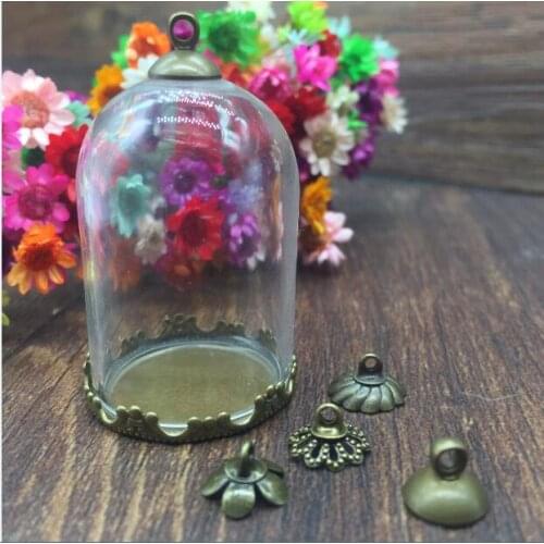 5sets/lot 38*25mm tube glass globe silver color crown base with 8mm cap glass vial pendant fashion glass pendant glass dome