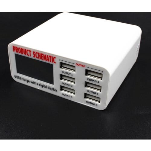 6port 6A Smart Multi Port Fast Charge Digital Universal Automatic Identification Charge Independent LCD Display Phone Charger