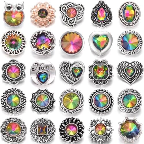 6pcs/lot Newest Snap Jewelry Bracelets Colorful Crystal Rhinestone Flower 18mm Metal Snap Buttons Fit DIY Snap Button Bracelet