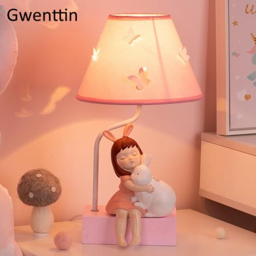 Butterfly Lampshade Rabbit Table Lamp Bedroom Decor for Bed Bedside Ins Girl Style Modern Luminaire Lighting Fixtures Desk Light