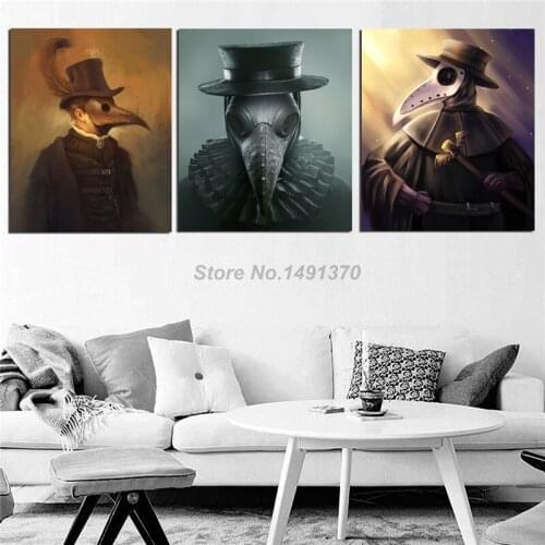 Plague Doctor And Children Canvas Prints Abstract Picture Modular Paintings For Living Room Poster On The Wall Home Decoration