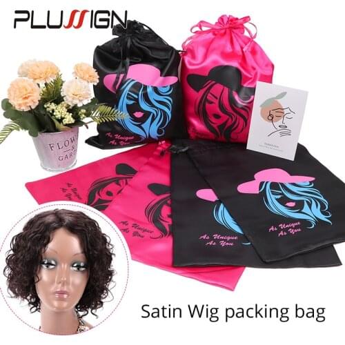 Hair Bags For Bundles Wig Packaging 10X14 Inch Drawstring With Tassel Gife Travel Silk Bag Customized Satin Black Hair Storage