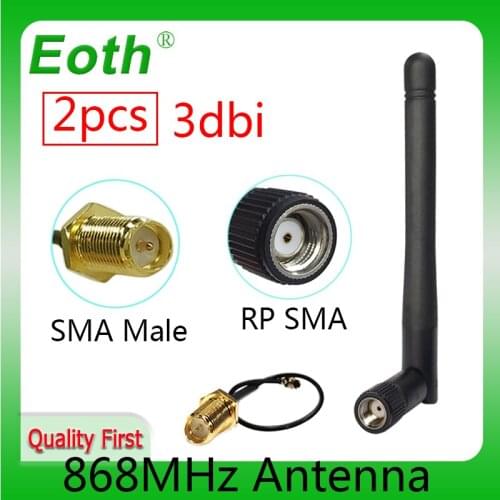 2pcs 868MHz 915MHz Antenna 3dbi RP-SMA Connector GSM 915 MHz 868 MHz antena antenne waterproof + SMA Male /u.FL Pigtail Cable