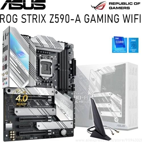Asus LGA 1200 ROG STRIX Z590-A GAMING WIFI Z590 Motherboard PC Intel 10/11TH Gen AURA PCI-E 4.0 DDR4 128GB Placa-mãe 1200 New