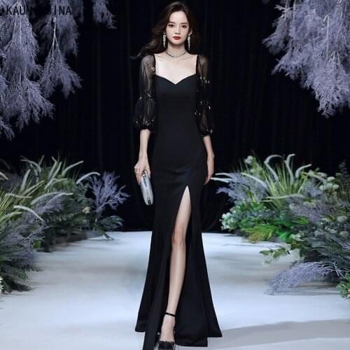 KAUNISSINA Black Evening Dresses Women Sweetheart Mermaid Party Gowns Elegant Long Formal Dress vestidos de fiesta de noche