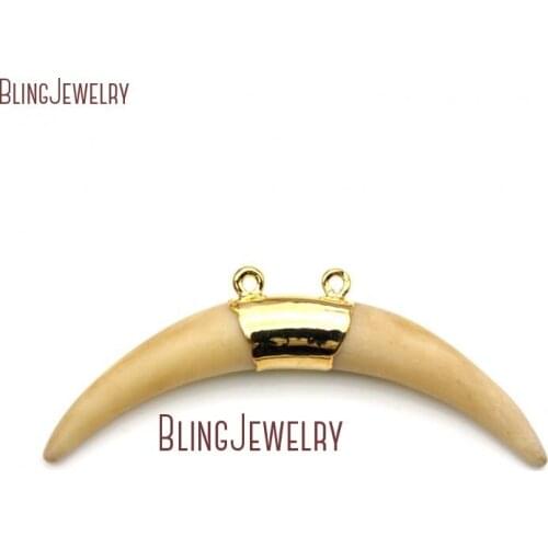 White Bone Sideways Horn Double Bail Pendant Gold Dipped Pendant PM16704