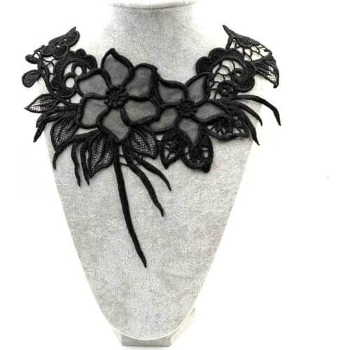 Elegant Black Organza Fake Collar 3d Flowers Cotton Embroidered Lace Applique On Clothes DIY Women Dress Blouse Sewing Trimmings