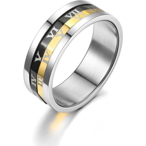 Unique Stainless Steel Jewelry Alphabet Letters Roman Numerals 3 Colors Spinning Bands Finger Ring