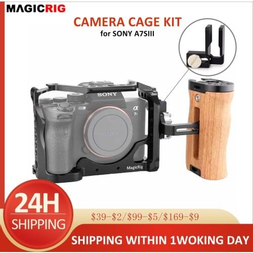 MAGICRIG DSLR Camera Cage Kit with HDMI-compatible Cable Clamp and Side Wooden Handle Grip ,for Sony Alpha 7SIII / A7S3 / A7SIII