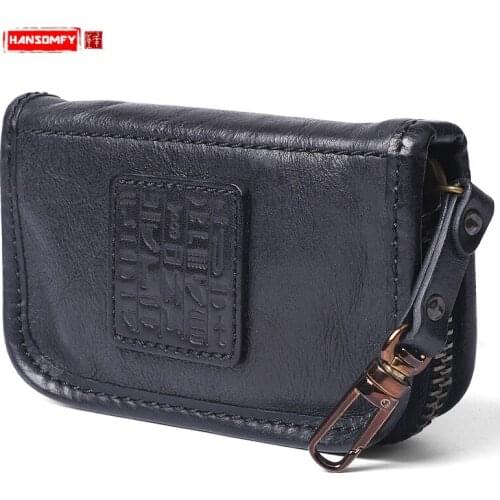 Key Wallets Car Key Bag Large-capacity Zipper Coins Purses Original Handmade Genuine Leather Multi-function Top Layer Leather