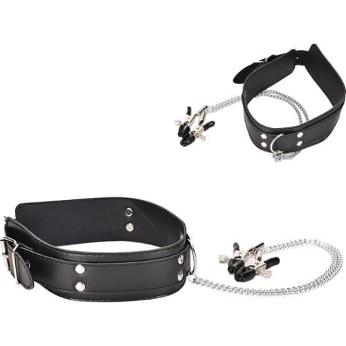 Collar & Nipple Clamps Leather Necklace For Couples Exotic Accessories