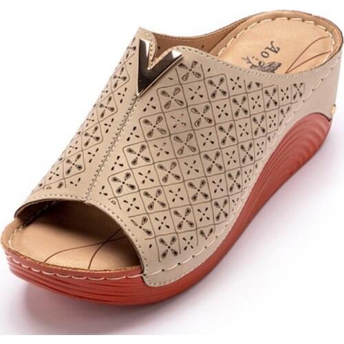 Summer Slippers Women Sandals Plaform Slides Ladies Wedges Shoes 6CM High Heels Peep Toe Female Sandalias Zapatos Mujer WSH4077