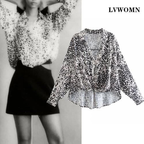 LVWOMN Blouse Women 2021 Spring Fashion Animal Pattern Print Long Sleeve Top Women Chic Buttons Irregular Casual Female Shirts