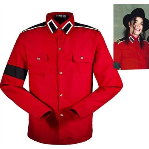 Michael Jackson MJ Red Retro Fashion CTE Anti-war Cotton Shirt Stitchwork Sark Collection Embroidery