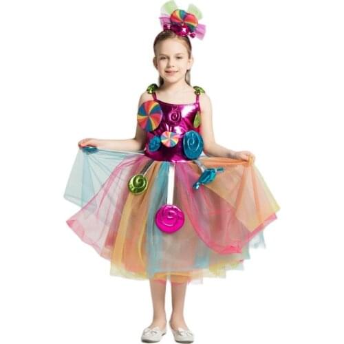 Sweet Candy Girl Clothes Summer Kids Carnival Frock Little Girl Birthday Fancy Rainbow Tutu Dress with Hairband Child Party Gown