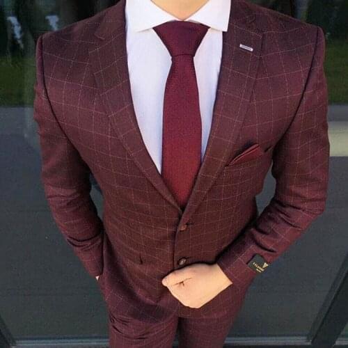 Fashion Two Pieces Burgundy Man suit For Wedding mens suits Custom Made Groom Tuxedo (Jacket+Pants)