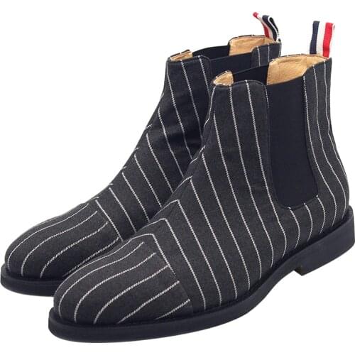 New Fall Winter Stripe Single Boots Mens Single Shoes High top Fashion Hot Man Ankle Boots Hot Selling