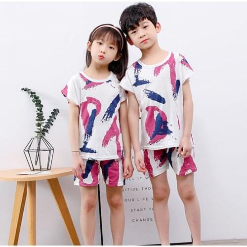 Girls Pajamas Set Summer Short Sleeve Childrens Sleepwear Set Cotton Pajamas Boy Pyjamas Sets for Kids Childrens Day Gift