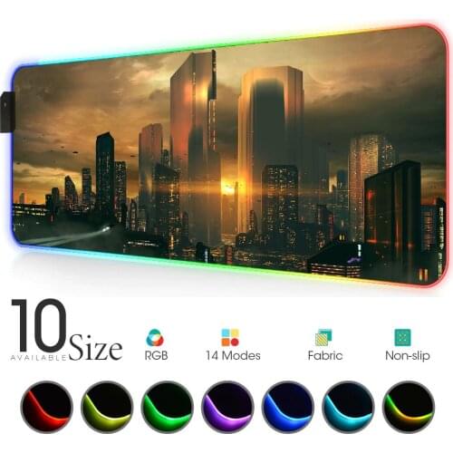 Future City RGB Mouse Pad Black Gamer Accessories Large LED MousePad Gaming PC Desk Play Mat with Backlit escritorio accesorio